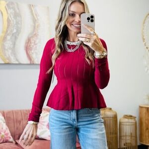 Chic Long Sleeve Peplum Top in Red